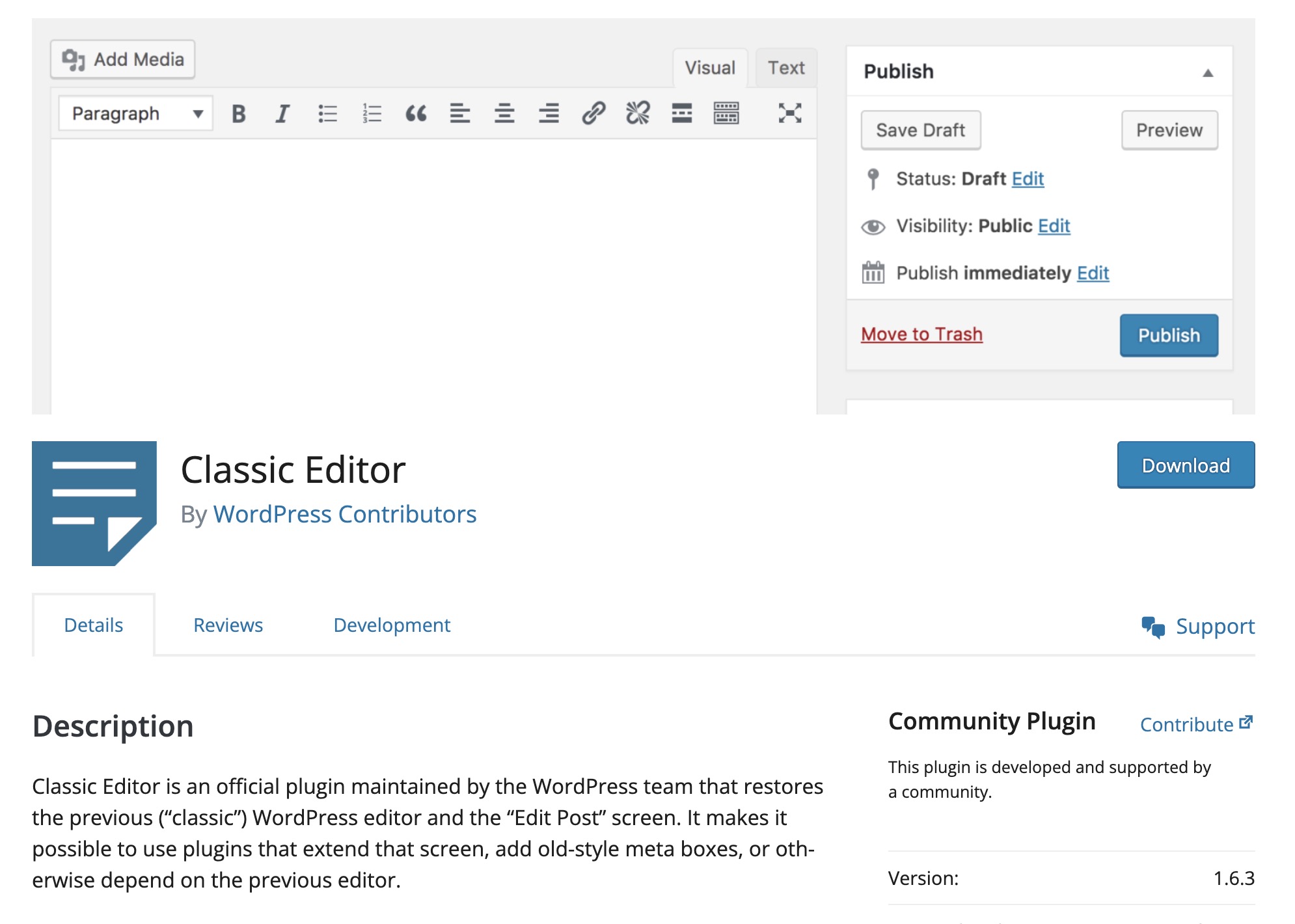 Classic Editor webpage