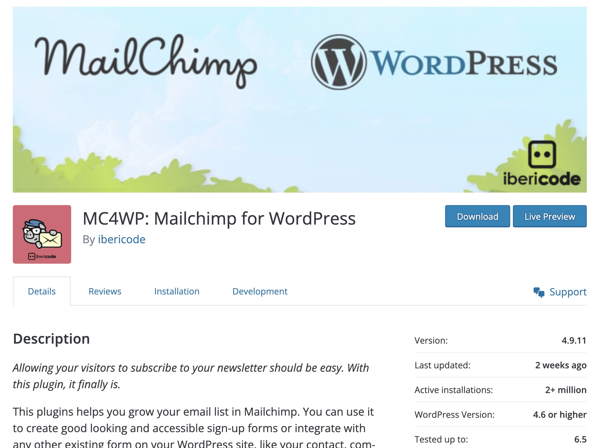 MailChimp webpage