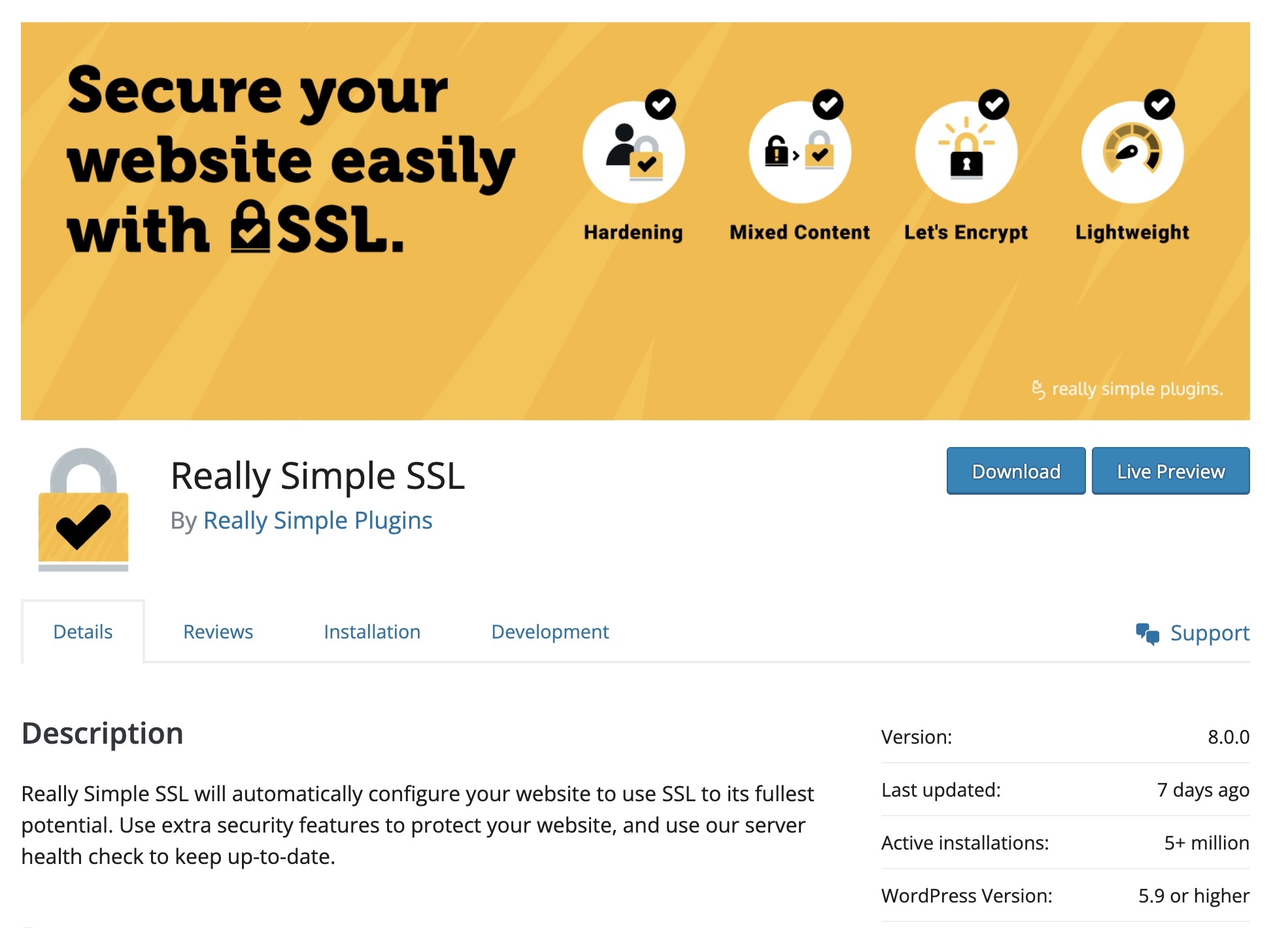 Really Simple SSL webpage
