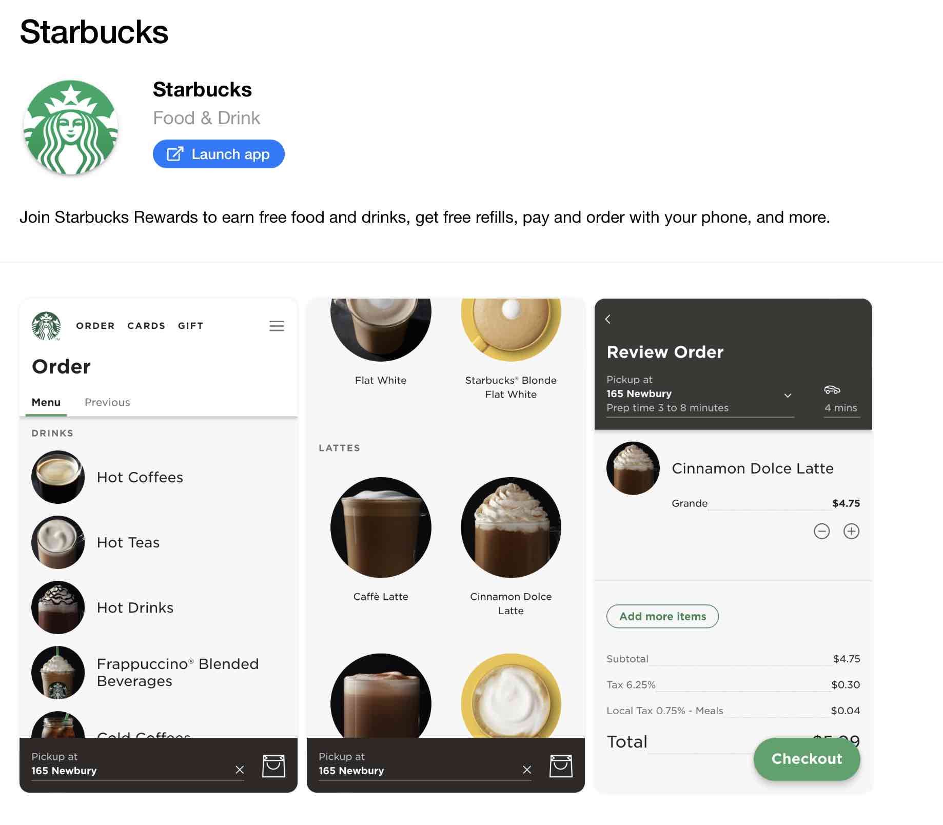 Starbucks PWA ordering interface