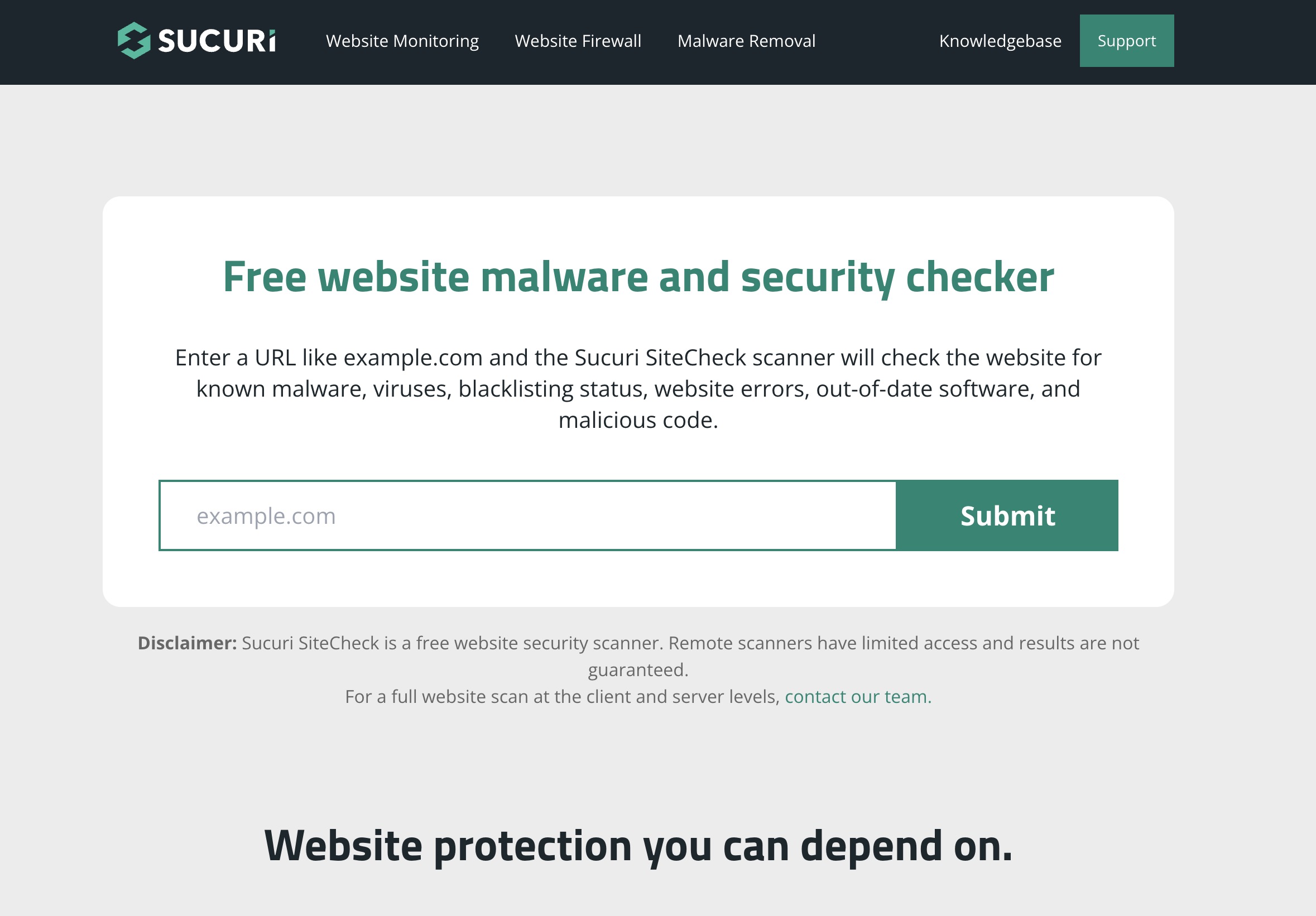 Sucuri Security webpage